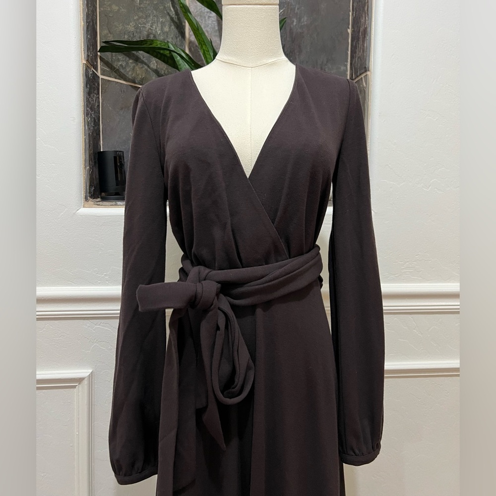 Theory Brown Wrap Midi Dress Size Medium